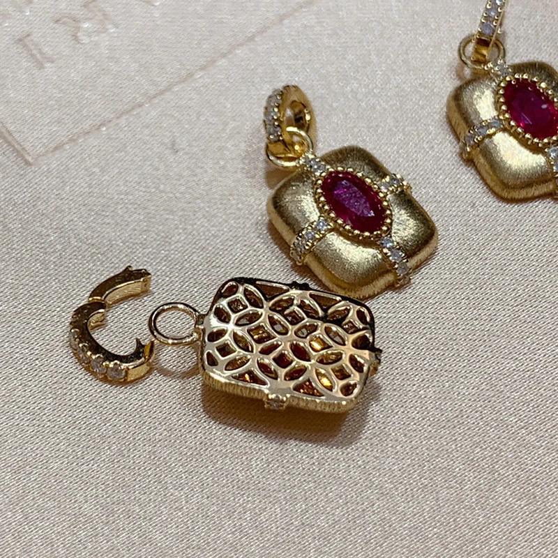 Aazuo Vintage Jewelry Real 18K Solid Yellow Gold Natrual Ruby Square Necklace With ChainGifted For Women Senior Banquet Party
