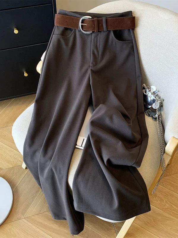

High Waist Straight Leg Wide Leg Pants Women's Winter Faion Casual Loose Versatile Woolen Trousers plus Size Ladies Pants