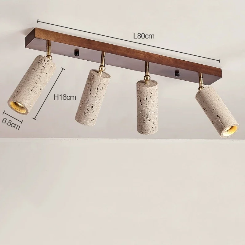 Gele Travertijn Spot plafondlamp, lange verstelbare stenen lamp met houten voet, wabi sabi, gang, entree, Japanse kamer verlichting