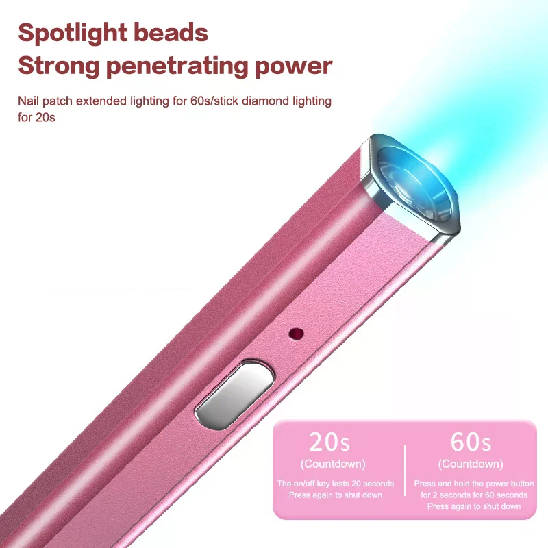 Mini lampe à ongles Portable, Mini lumière UV métallique Portable pour ongles en Gel avec 2 minuteries 20s/60s