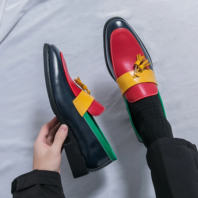 HKDQ موضة شرابات أحذية من الجلد حذاء رجالي الأعمال فستان رجالي غير رسمي أحذية مختلط الألوان الأحذية الاجتماعية الذكور أحجام كبيرة 38-46 #4