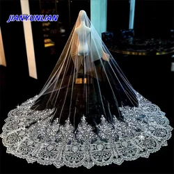 Luxury Beading 3M 4M 5M Long Wedding Veil Appliqued Luxurious Veil for Bride With Comb velos de novia