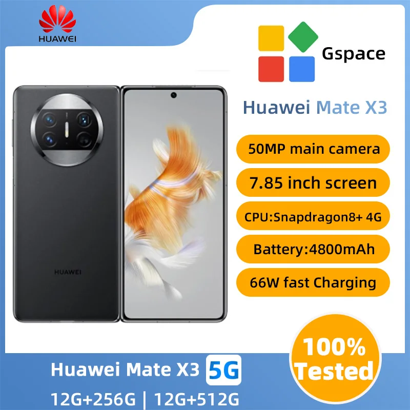 Huawei Mate X3 4g SmartPhone 50MP Camera 5060mAh 66W Charge HarmonyOS Snapdragon 8+ 7.85“ Fold OLED Screen Original Used Phone