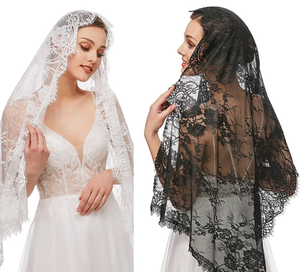 Mantilla Lace Catholic Veils Bride Head Covering For Women Elegant Latin Mass Veils For Church Wedding Spanish Lace Chapel Veil