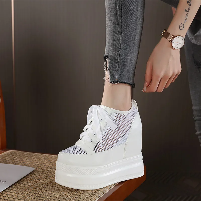 Luxury Brand Women's Shoes in White Mesh with 14CM Wedge Heel and Hidden Platform  woman designer shoes platform sneakers