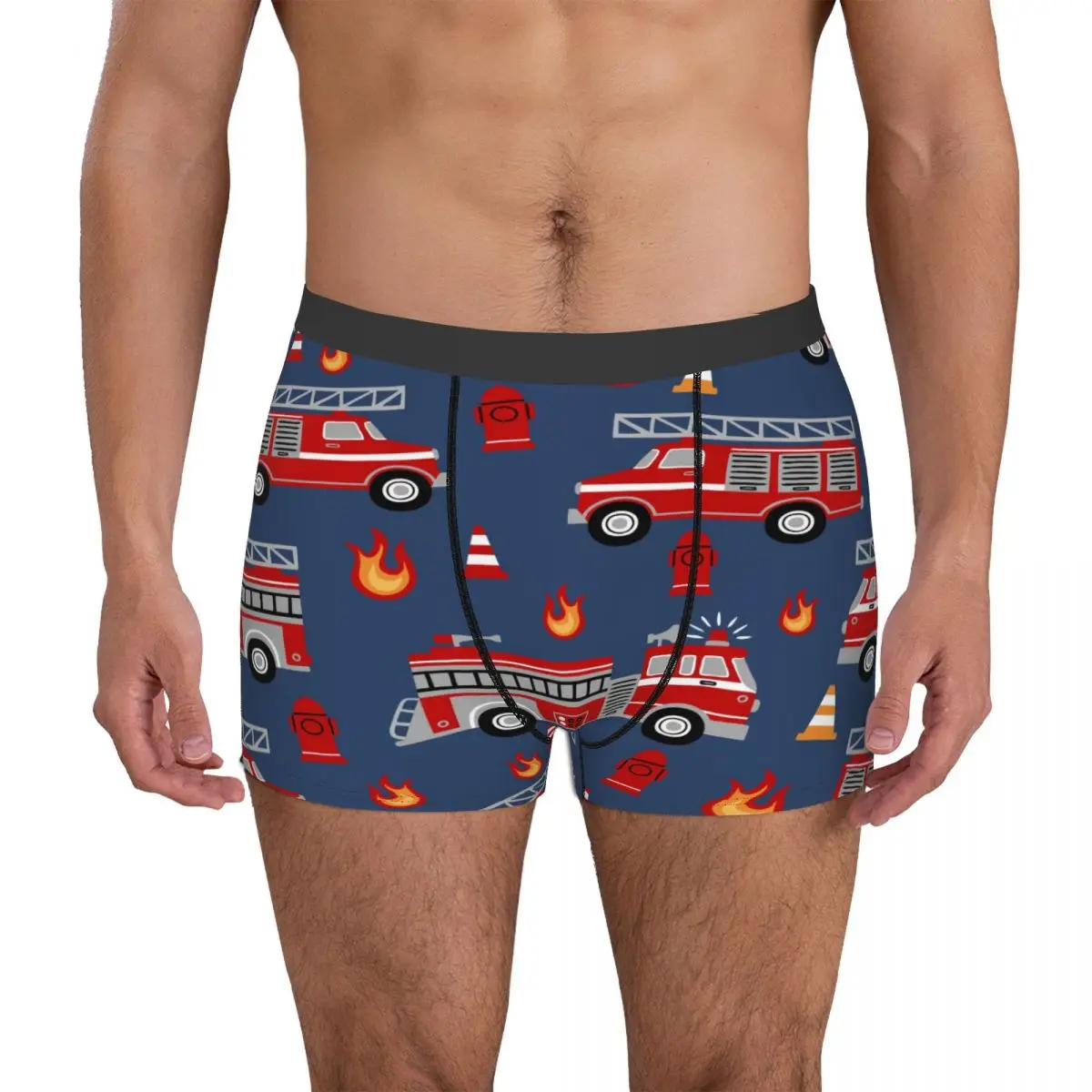 Men\'s Panties Underpants Boxers Underwear Fire Trucks Cartoon Sexy Male Shorts