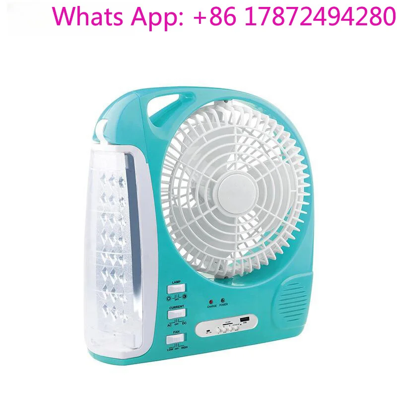 

6-in-1 Portable Fan with LED Light Solar Powered Rechargeable 2 Wind Speed and Brightness Adjustable Electric Outdoor Fan