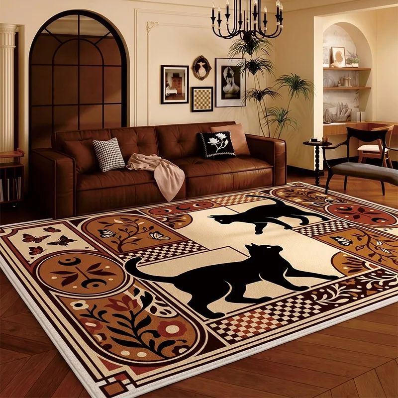 Black Cat Series Living Room Carpet Bohemian-style Brown Bedroom Rug Retro Light Luxury Home Decor Coffee Table Mats 러그 Alfombra