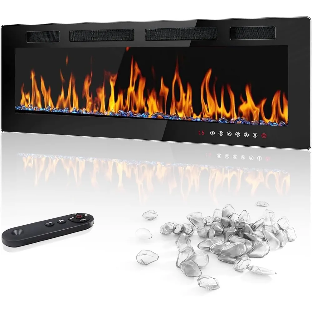 

50 inch Electric Fireplace Recessed and Wall Mounted,750/1500W Heater and Linear Fireplace with Touch Screen Control