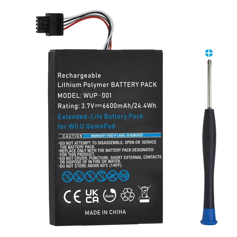 3.7V 6600mAh Rechargeable Replacement Li-ion Battery WUP-001 for Nintendo Wii U Gamepad Wireless Controller WUP-012 WUP-010