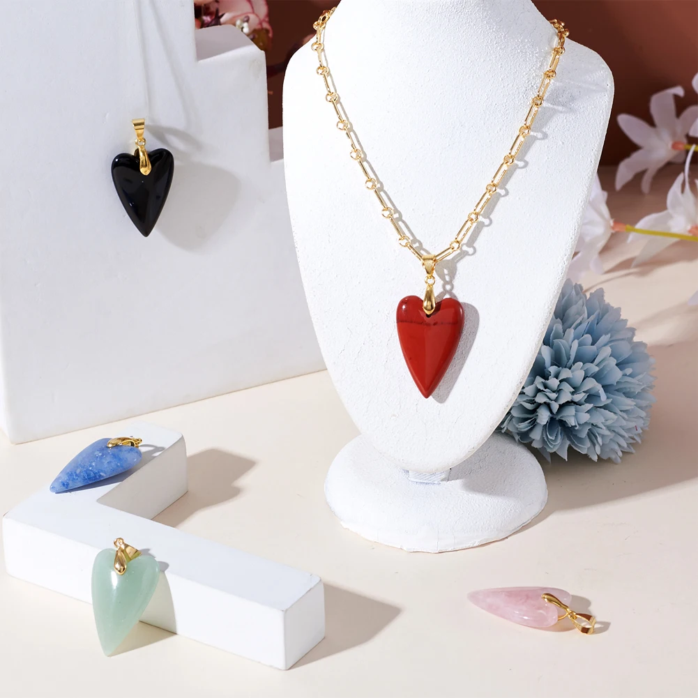 Pandahall 5Pcs Mixed Color Heart Shape Natural & Synthetic Stone Pendants With Brass Clasp for Bracelet Necklace Earring Jewelry