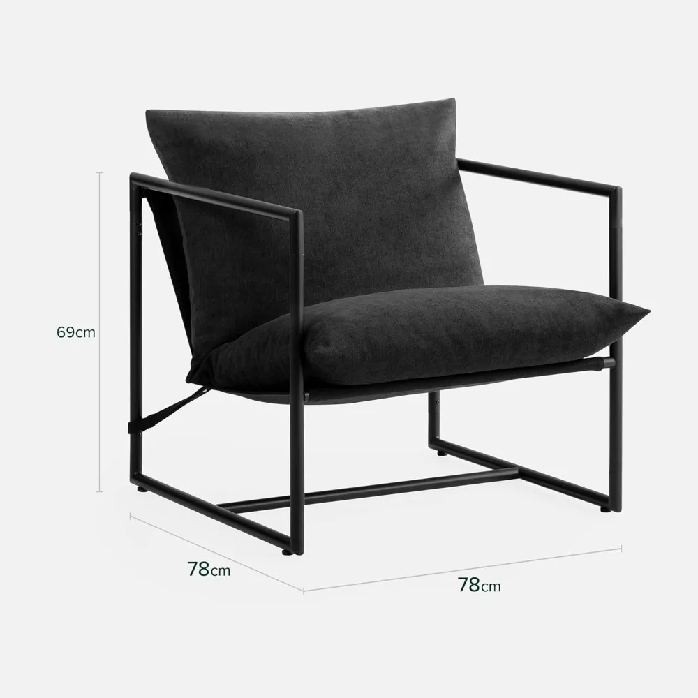 Sling Accent Chair, Metal Framed Armchair with Shredded Foam Cushioning, Black