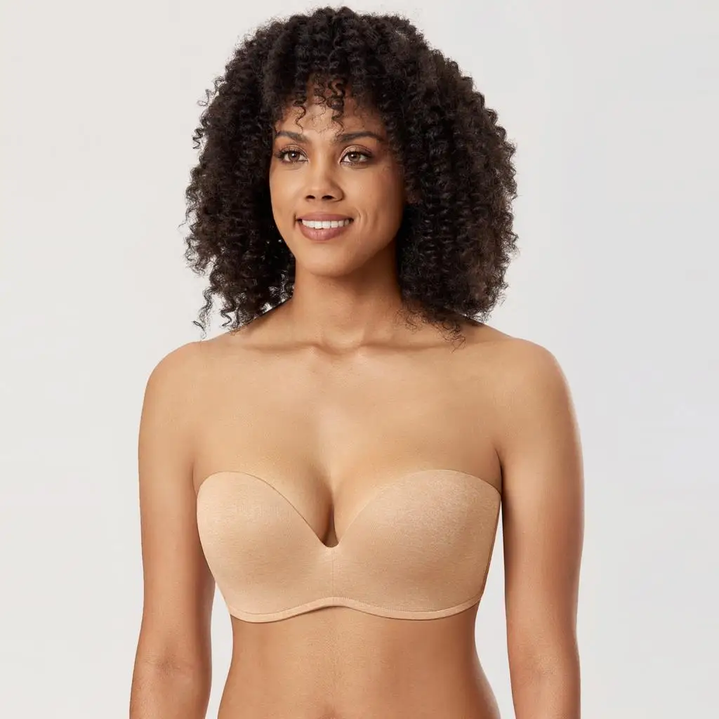 Women's Seamless Push Up Strapless Bra Plus size Plunge Slightly Lined Lift Support Underwire Invisible Bras A-DD E F 32-44 46