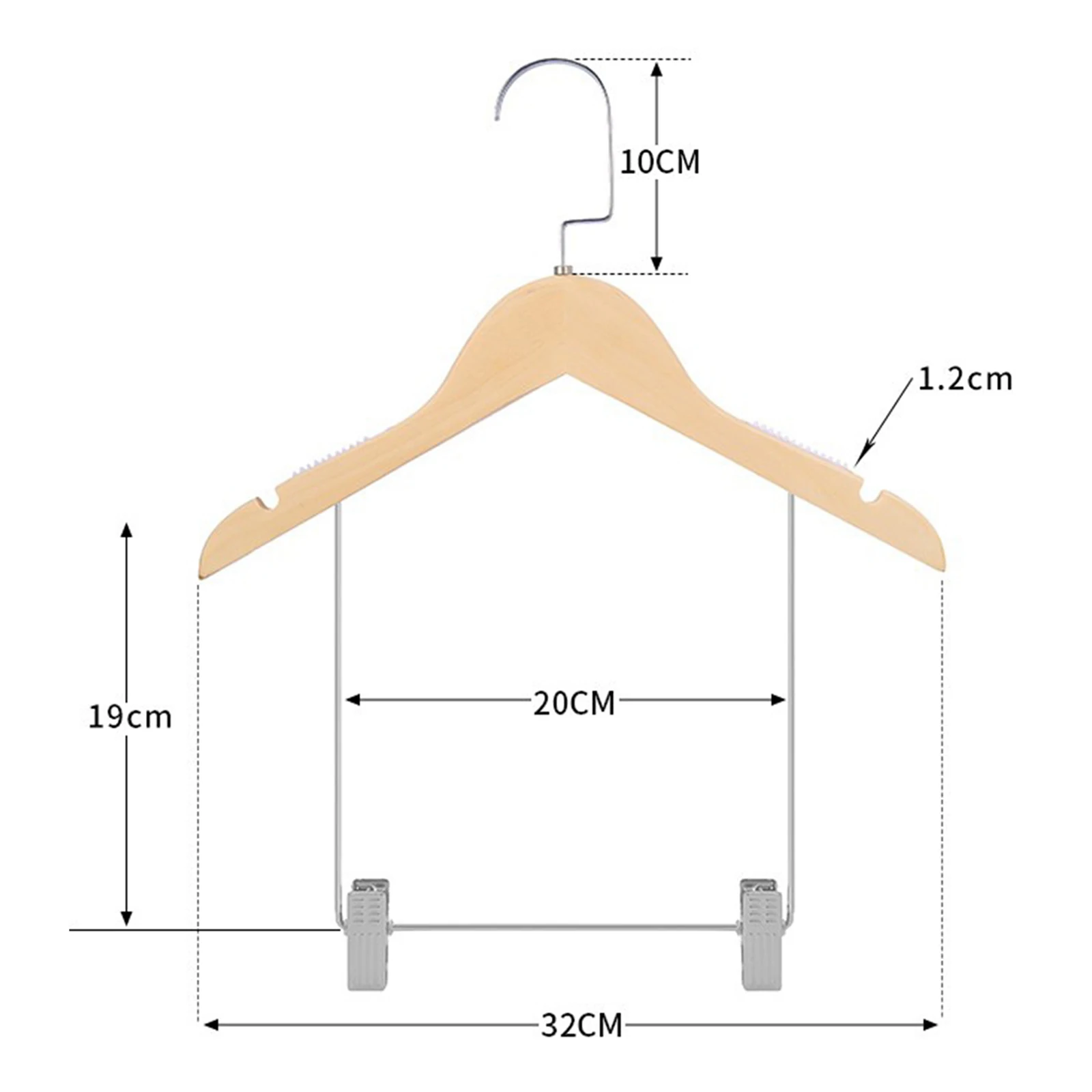 Wooden Suit Hangers Clothes Hanging Rack Anti Skid Underwear Bra Clothespin with Adjustable Metal Clips for Jacket Pant Shirt