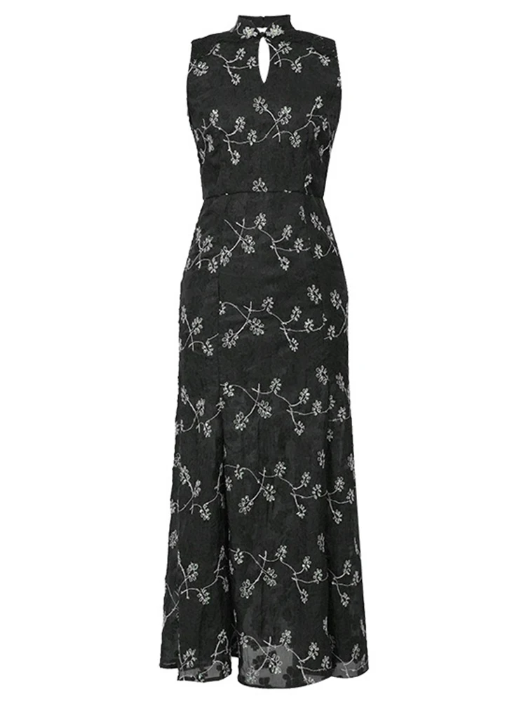 Elegant Vintage Qipao Dress Women Clothes Celebrity Embroidered Sequin Backless Long Fishtail Robe Party Vestidos Cheongsam Lady