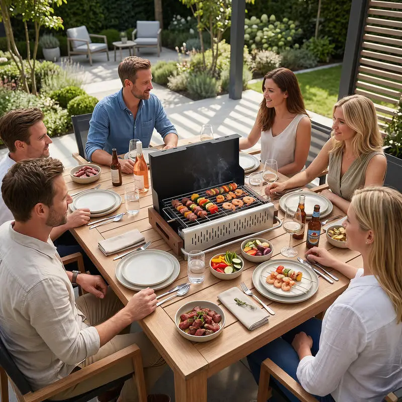 Schwarzer klappbarer Holzkohlegrill 50,5×33,5×33,5cm mit zwei Grillhöhen …