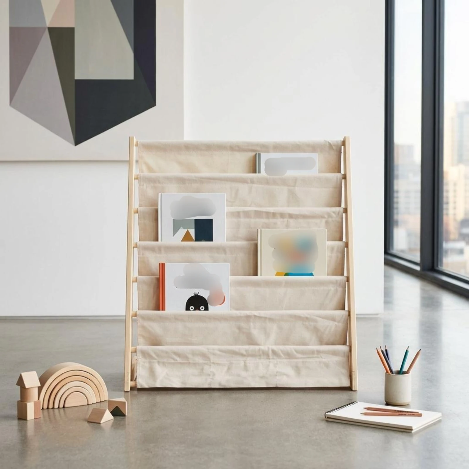 Wooden Kids Bookshelf Solid Wood Kids Bookshelf Child Book Organizer Multi-Layer Floor Standing Bookcase Movable for Playroom