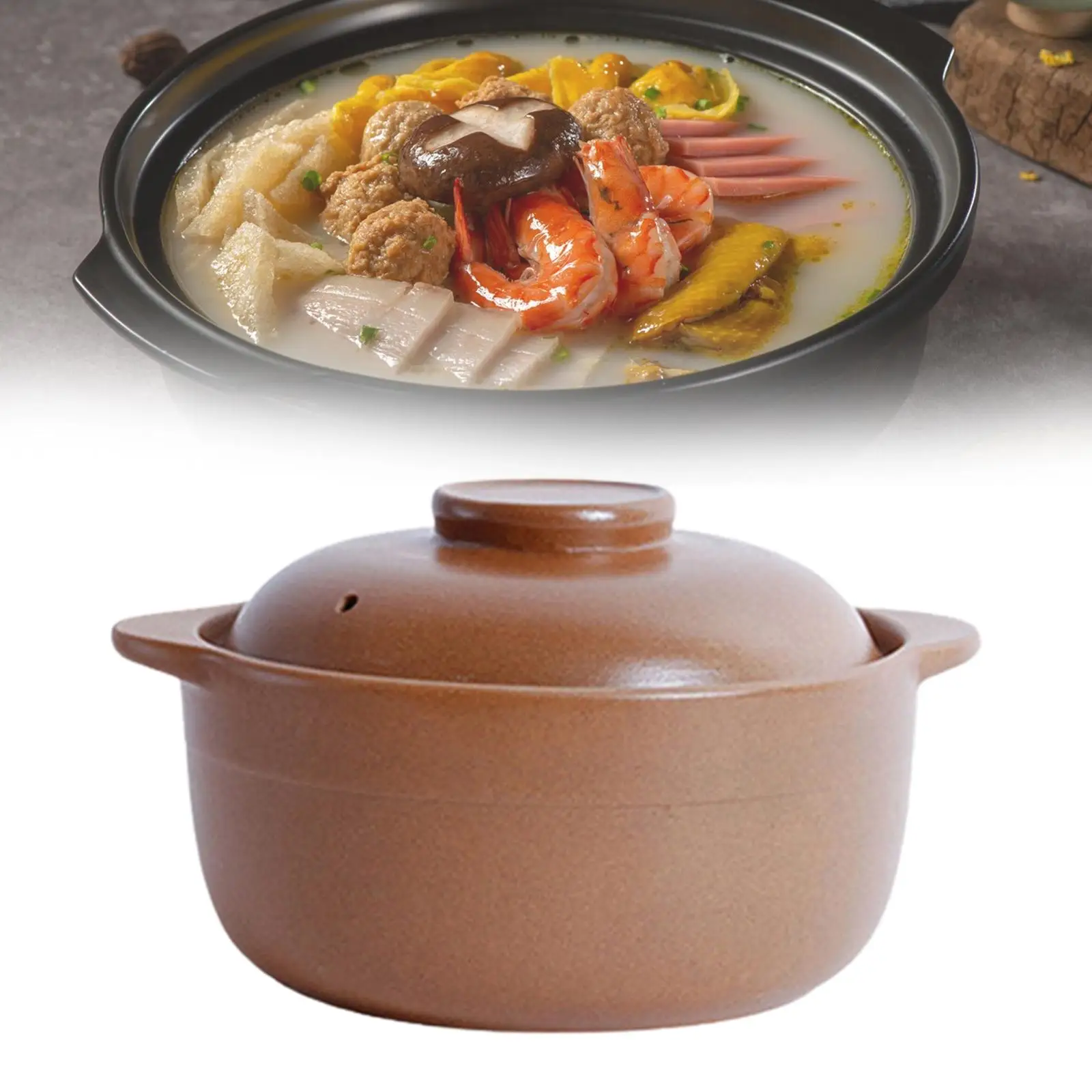 

Claypot Rice Pot Earthen Cooking Pot Binaural Handle Ceramic Clay Pot Cooking on Stoves Top Casserole Dish Clay Pot with Lid