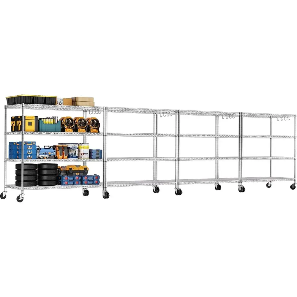 

4-Tier Heavy-Duty 55.5 W x 24 D x 76 H Adjustable Rolling Wire Shelving Rack, 2400lbs Capacity, Commercial Grade, for Garage, Re