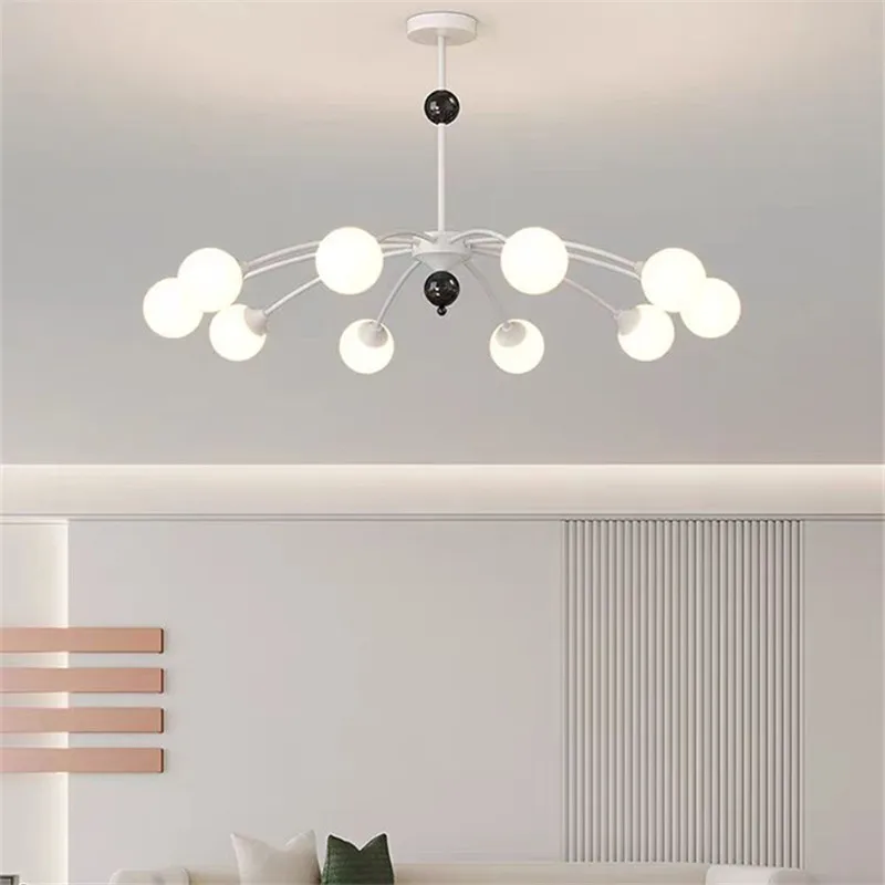 Bauhaus spider chandelier sliver milky white glass ball light Living Room Postmodern dining Hall Lamp Bedroom minimalist light