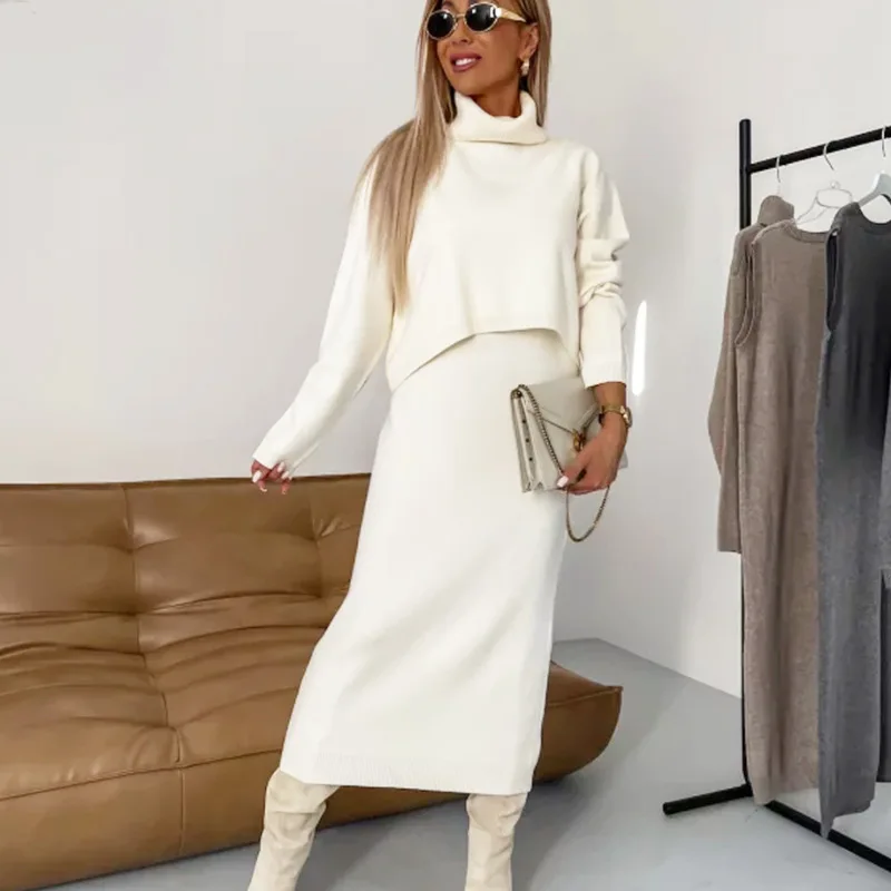 Ele Long Sve Turtlene Sweater Dr Two-Piece Set Winter Faion Women's Clothing Midlife Applicable High Quali