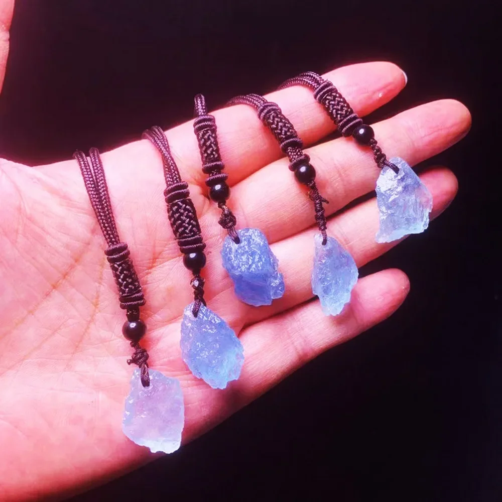 Natural Raw Aquamarine Blue Crystal Pendant Healing Reiki Amulet Women Men Necklace Gifts