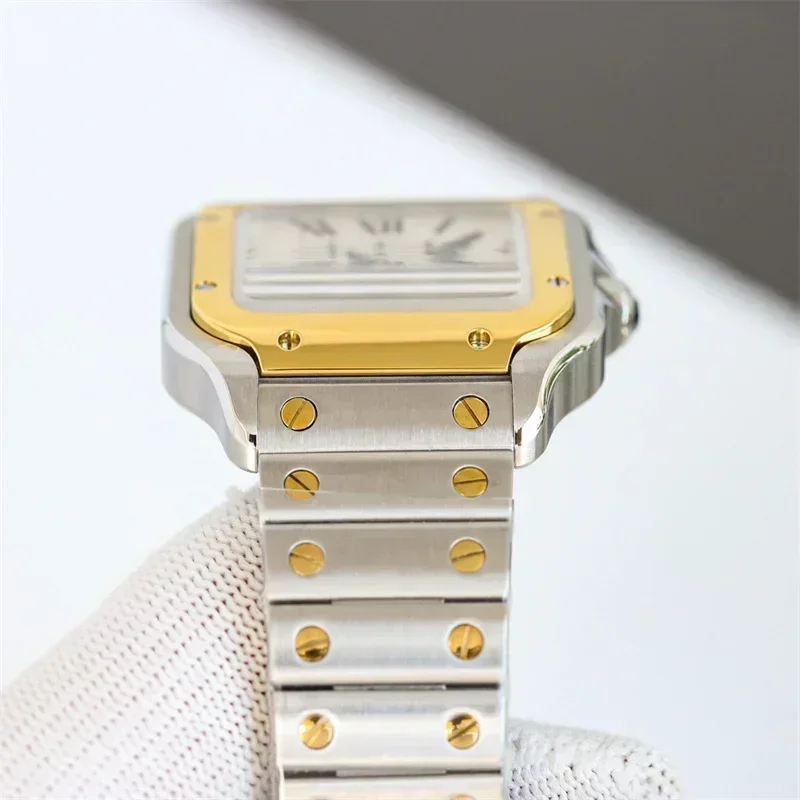 ساعة أوتوماتيكية فاخرة جديدة للرجال كاجوال رياضية من الفولاذ المقاوم للصدأ ساعات آلية مربعة الشكل بمينا روما تصميم باجاني من الجلد الأسود