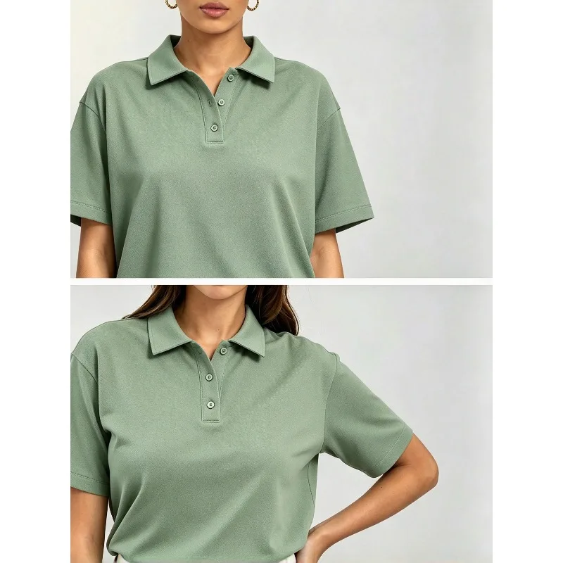 Hot Sale Women Solid Color Polo Shirt Simple Plain Short Sleeve Casual Daily Office Top New Arrival