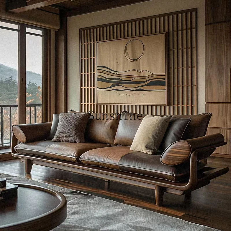 

Black walnut sofa home office B & B living room high-end custom solid wood furniture