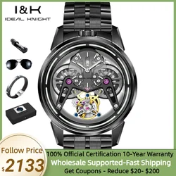 Ideal Knight Flywheel Movement Men's Watch Future Warrior Series Mechanical Watch Man Luxury TOP Black Steel Sapphire Mirror