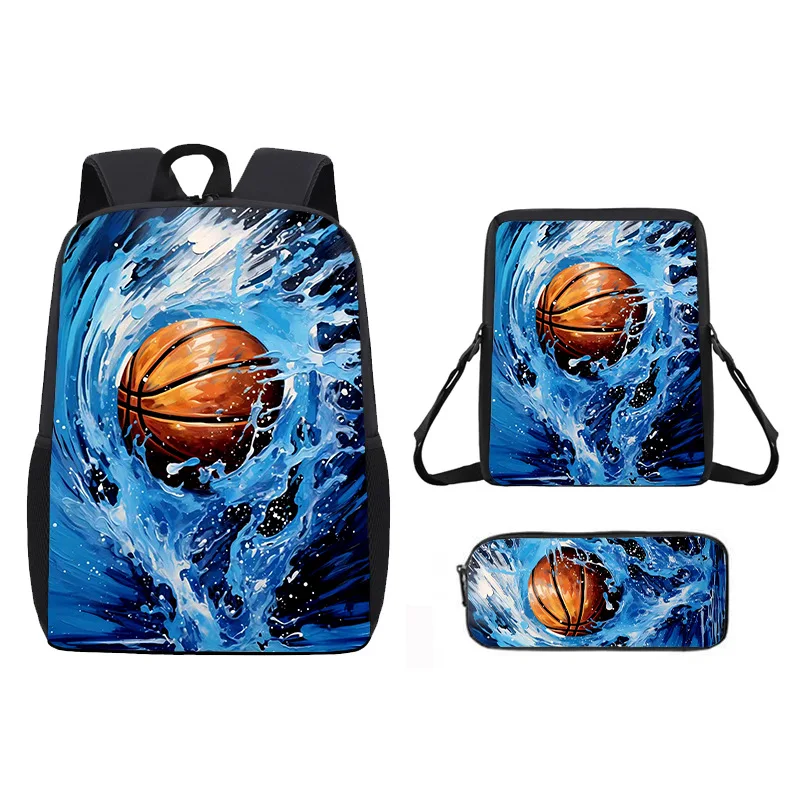 Popular Youthful Novelty Basketball 3D Print 3pcs/Set Student Travel bags Laptop Daypack Backpack Shoulder Bag Pencil Case