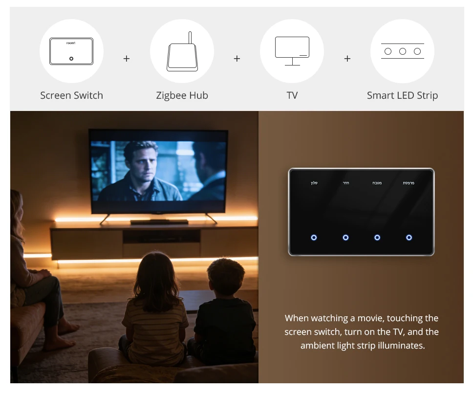 Zemismart US Schwarzer Zigbee DIY Namensschalter Horizontales Touch-Panel Smart Display Bildschirm Lichtschalter Kompatibel mit Tuya Smart Life App – Detail 12