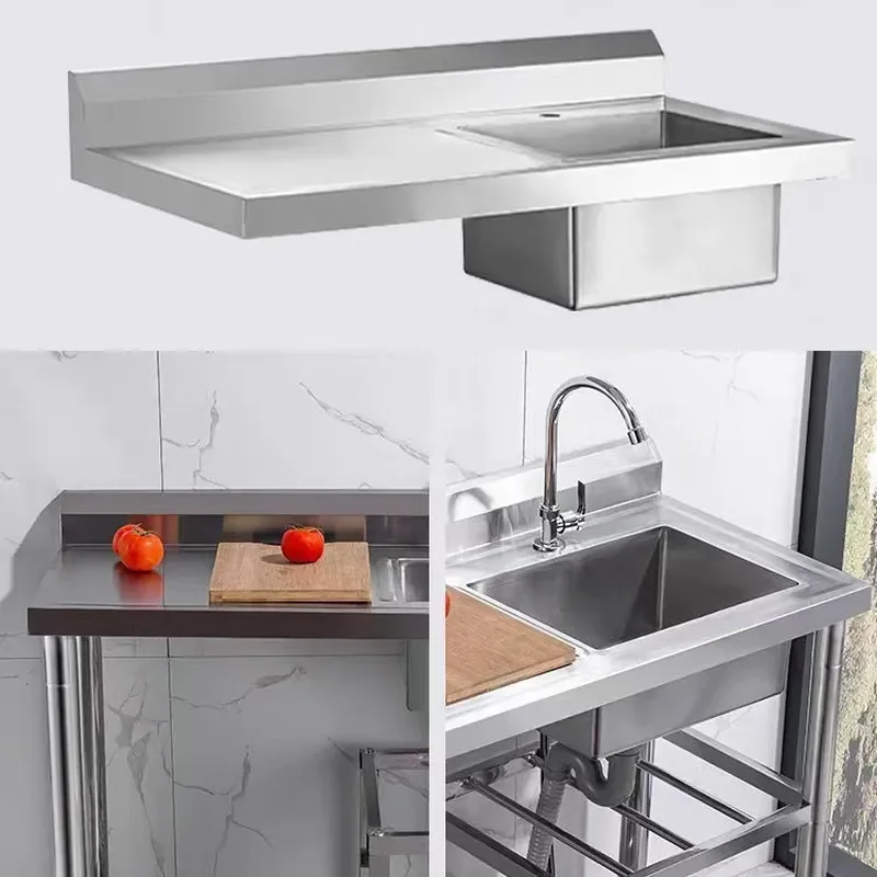 for Stainless Steel Sink Commercial Basin Countertop Integrated Sink with Bracket Dishwasher Kitchen Household Hand Washing