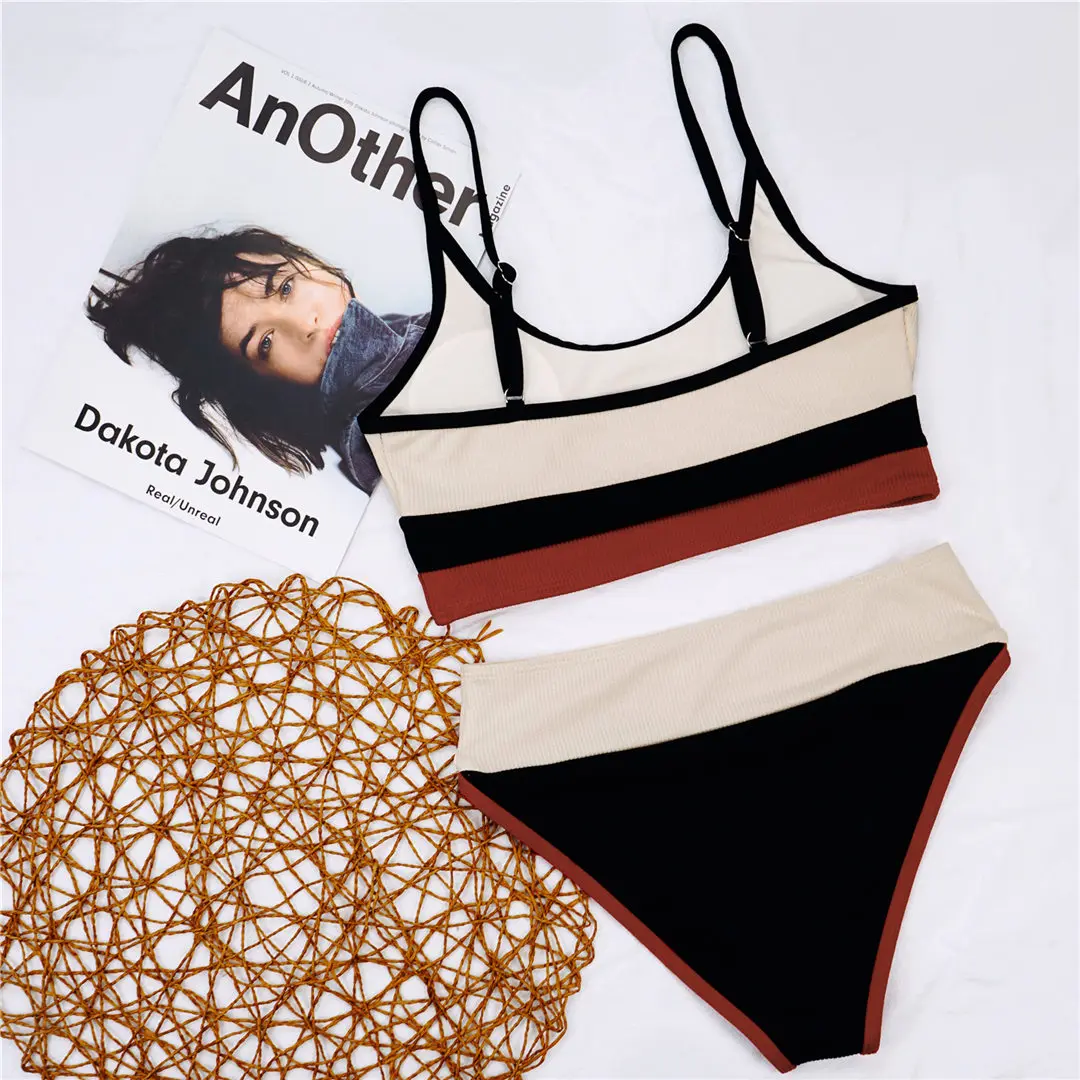 Neuer gerippter, zweiteiliger Damen-Bikini mit hoher Taille, Badeanzug, zweiteiliges Bikini-Set, Badebekleidung, Damen-Badeanzug V2238 – Detail 38