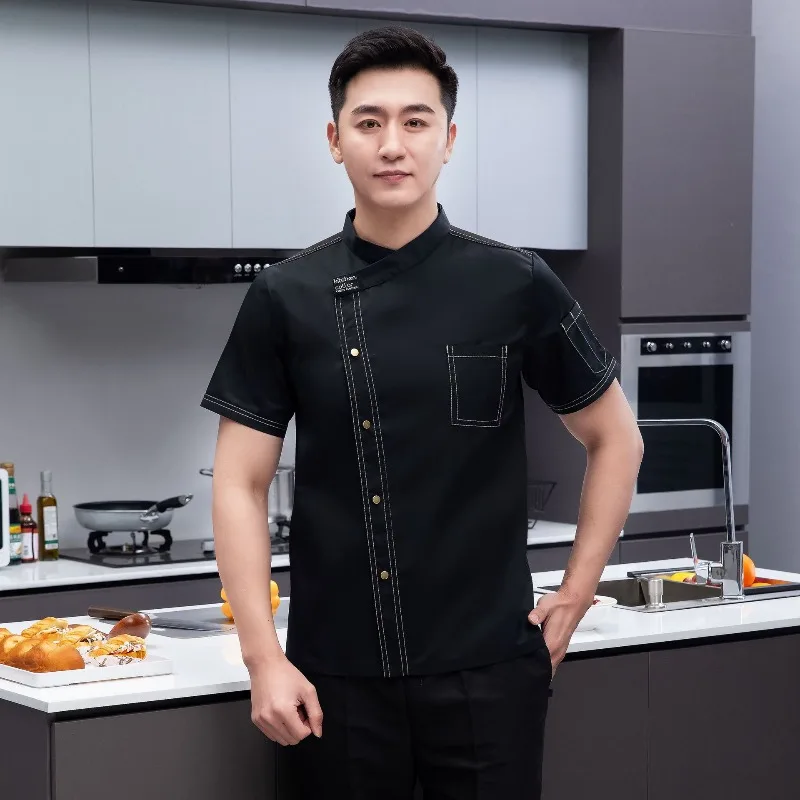ملابس عمل رقيقة بأكمام قصيرة قابلة للتنفس للمطبخ بتصميم جديد لعام 2025 #5