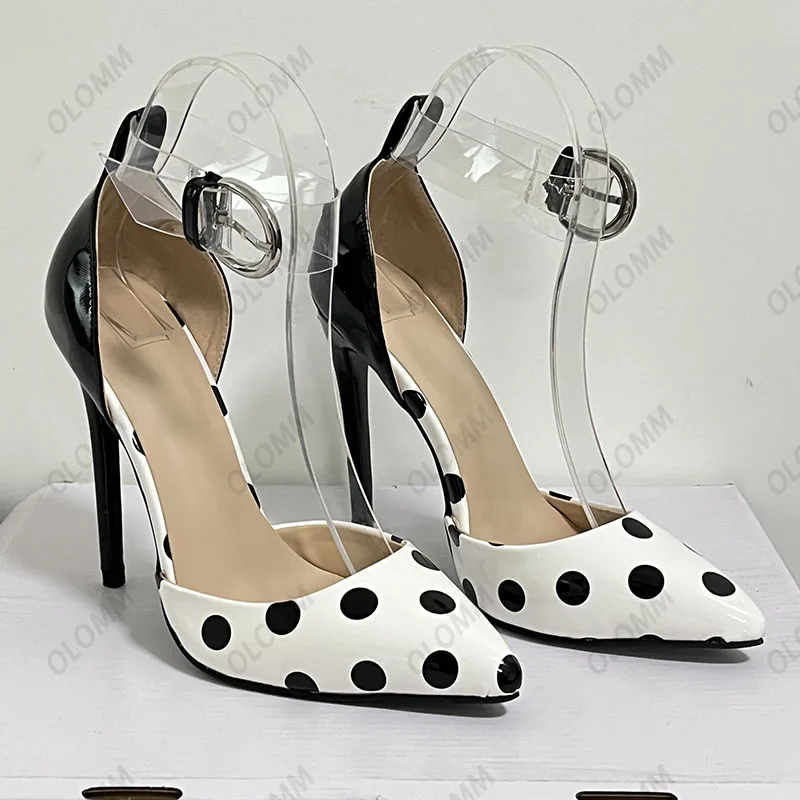 Olomm اليدوية المرأة الصيف البولكا نقطة مضخات مثير كعب ستيليتو أشار تو أنيقة فستان الحفلات السوداء أحذية النساء الولايات المتحدة حجم 5-15