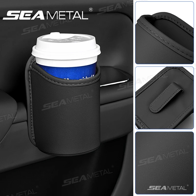 SEAMETAL Car Side Door Cup Holder Wear-Resistant Waterproof Pu Leather Drink Rack Stable Bottle Holder Universal Car Organizer