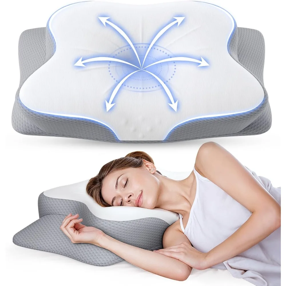 

Cervical Pillow for Neck Pain Relief - Ergonomic Memory Foam Pillow with Cooling Case Orthopedic Support Pillow for Pain Relief