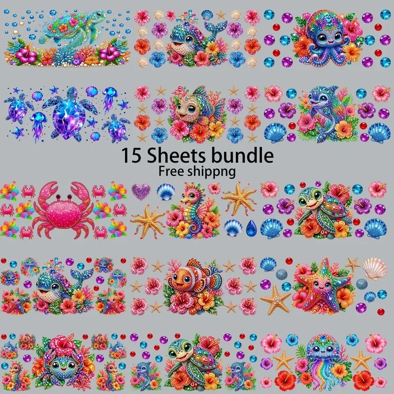 15pcs Freeship Summer Beach 16oz UV DTF Sticker Waterproof Deco DIY Decals 3D transfers uvdtf tumbler stickers uv dtf cup wrap