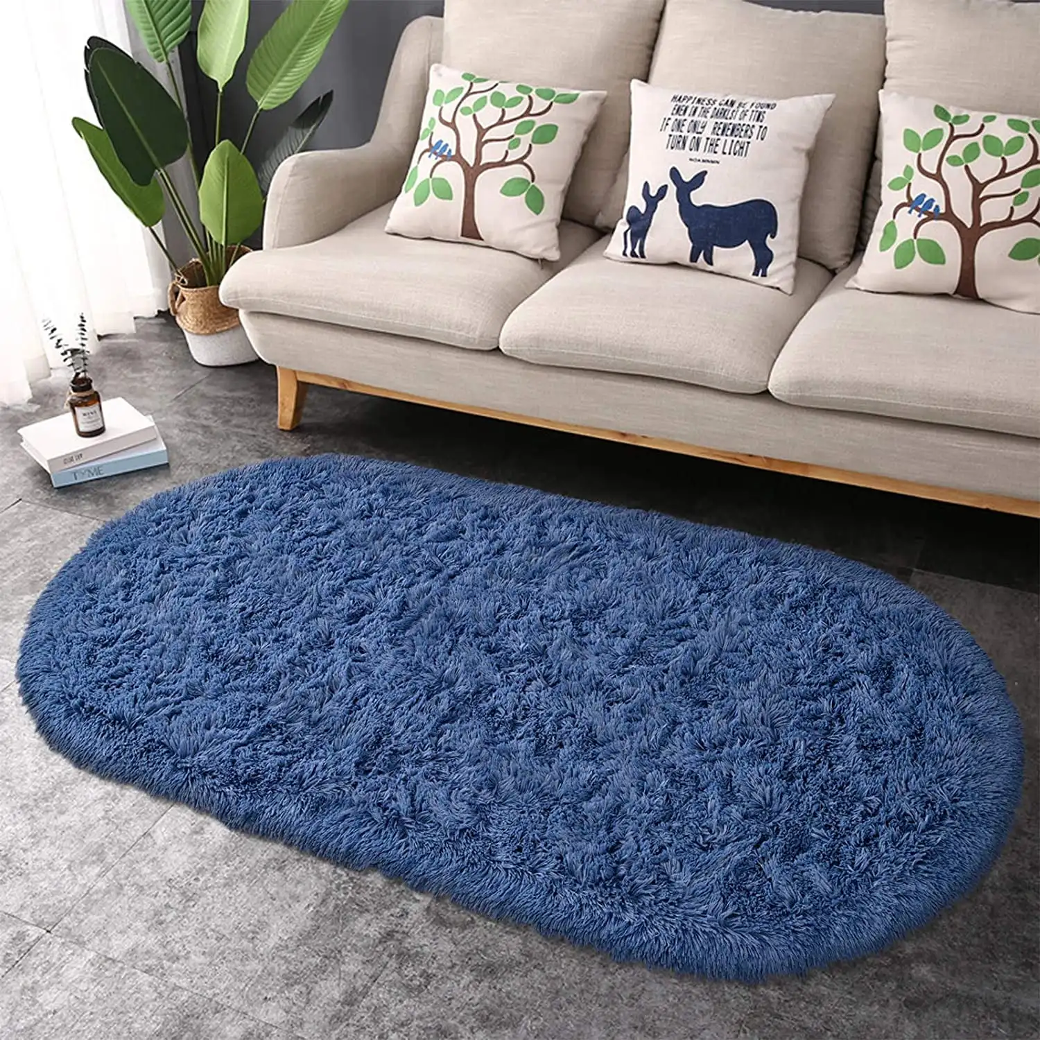 NOAHAS Oval Plush Carpet Soft Shaggy Rug for Kids Children Bedroom Living Room Furry Non-slip Bedroom Mats Home Decoration