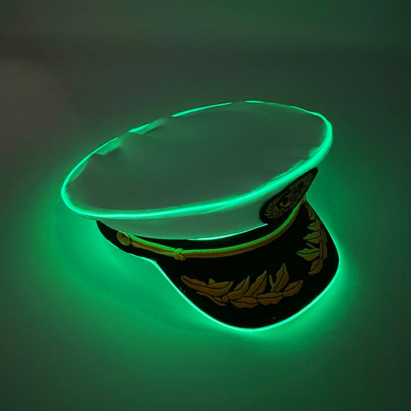 Hot Light Up Navy Hut LED Leuchtende Kapitän Kappe Für Männer Frauen Maskerade Neon Matrosen Hut Bar Club Cosplay Kostüm – Detail 7