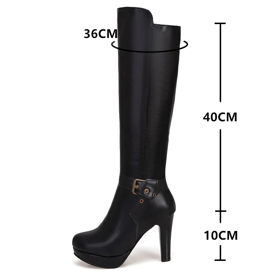 Knee High Heels Boots Platform Woman Autumn Winter Long Boots Zapatos Mujer Ankle Strap Buckle Apricot Thin heels Zip Boots