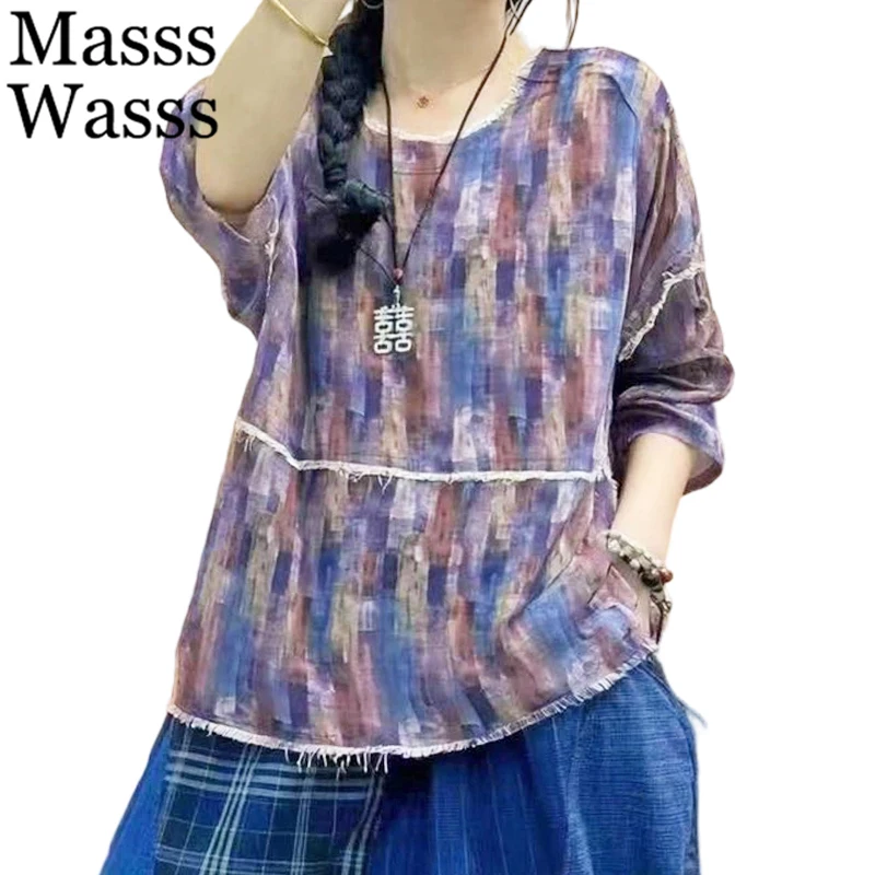 Masss Wasss Spring Vintage Fashion Floral Tops Ladies British Design Leisure Clothes Womens Classic Luxury Loose Causal TShirts