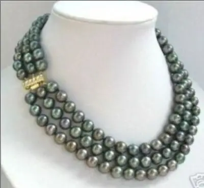 

3 row 43cm 45cm 48cm 7-8mm 8-9mm atural tahitian black pearl necklace