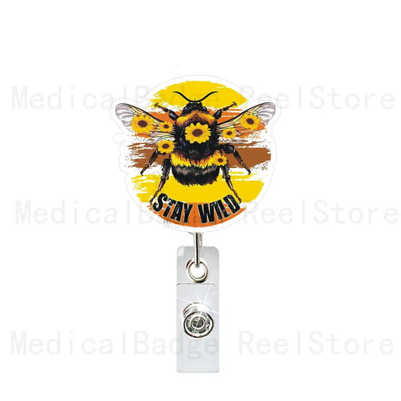 New Bee Anti-Social Butterfly Cute Sunflower Badge Reel ID Card Clip Easy Pull Sun Flower Badge Holder Wholesale