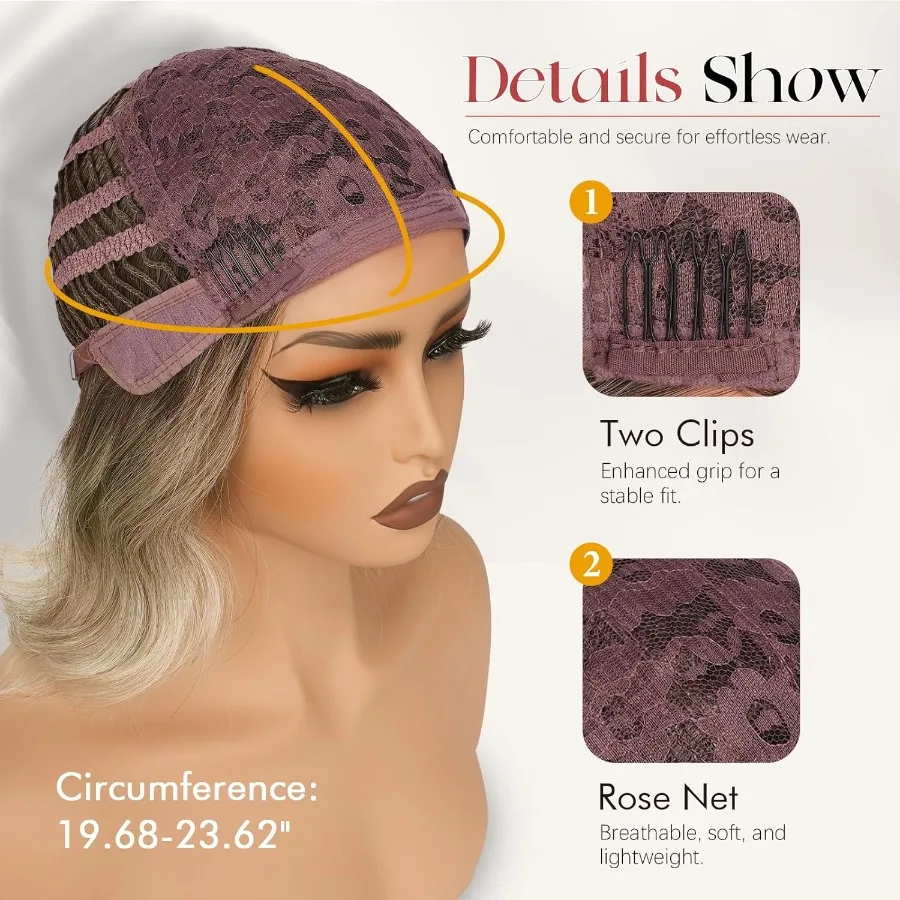 قصيرة متموجة براون أومبير شعر مستعار أشقر 12 بوصة بوب شعر مستعار مع الانفجارات للنساء مجعد طول الكتف شعر مستعار بوب مع الانفجارات لينة الاصطناعية