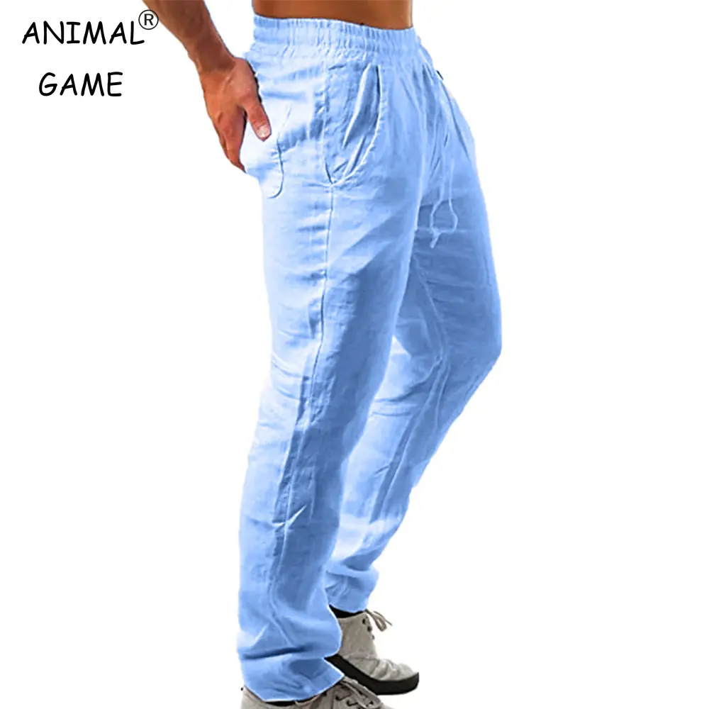 Korean Summer Men\'s Linen Pants New Breathable Solid Color Comfortable Pants Fitness Yoga Jogging Sweatpants Streetwear