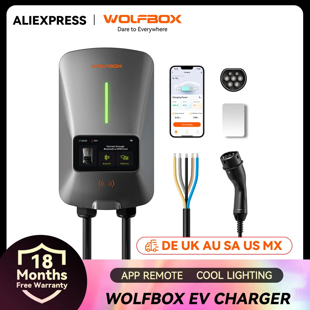 WOLFBOXEV EV-Ladestation Typ 2 22 kW 32 A Elektrofahrzeug-Autoladegerät Wallbox mit APP-Steuerung