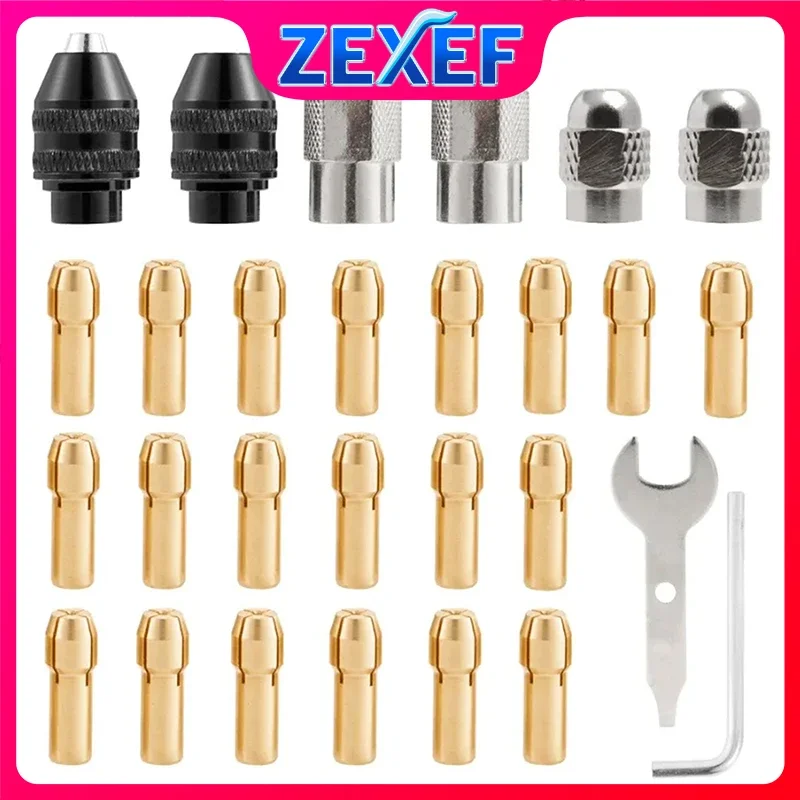 

ZEXEF 28 шт. сверло для металлического цангового патрона, набор адаптеров Dremel от 1/32 до 1/8 дюйма, 4486, сменные аксессуары для инструментов, хвостовик без ключа