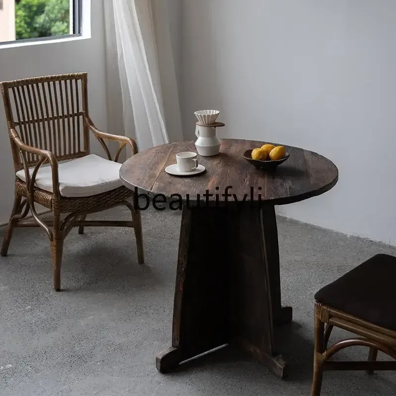 

ss K178 ss25 Wabi Sabi Wind Cafe B & B Old Wood Dining Table Restaurant Two People Square Ancient Wood Leisure Table Old Wood Te